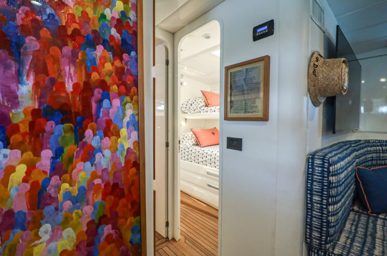 Itama Custom Performance Luxury Yacht for Sale, Bunk Room View from Galley