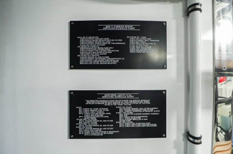 PRANA 46' ITAMA Yacht Engine Room Maint Plaques